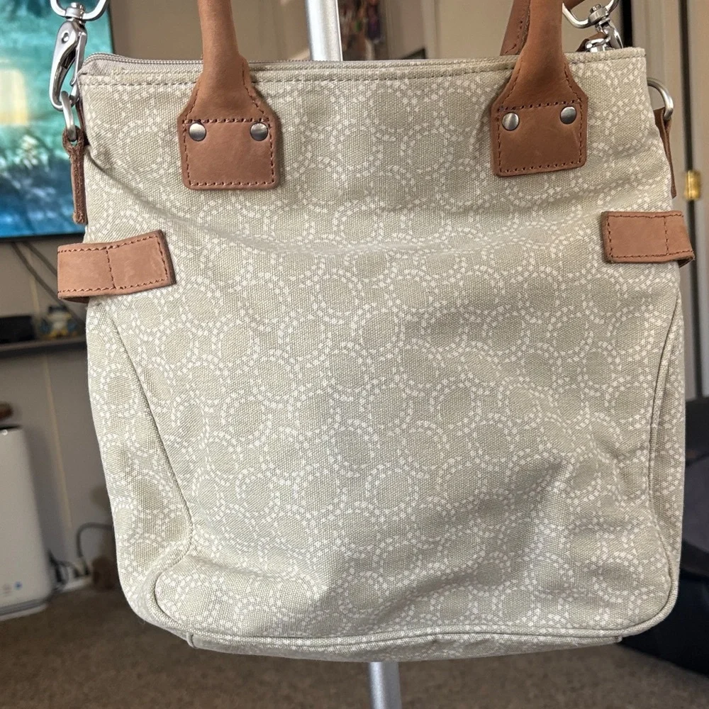 L.L.Bean Stylish Cream Handbag/ Tote  with Tan Accents - Picture 7 of 15